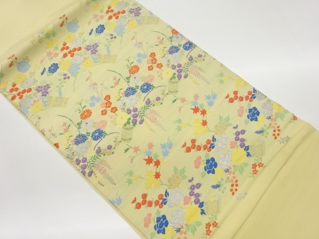 JAPANESE HIRAKI NAGOYA OBI / WOVEN FLORAL PLANTS